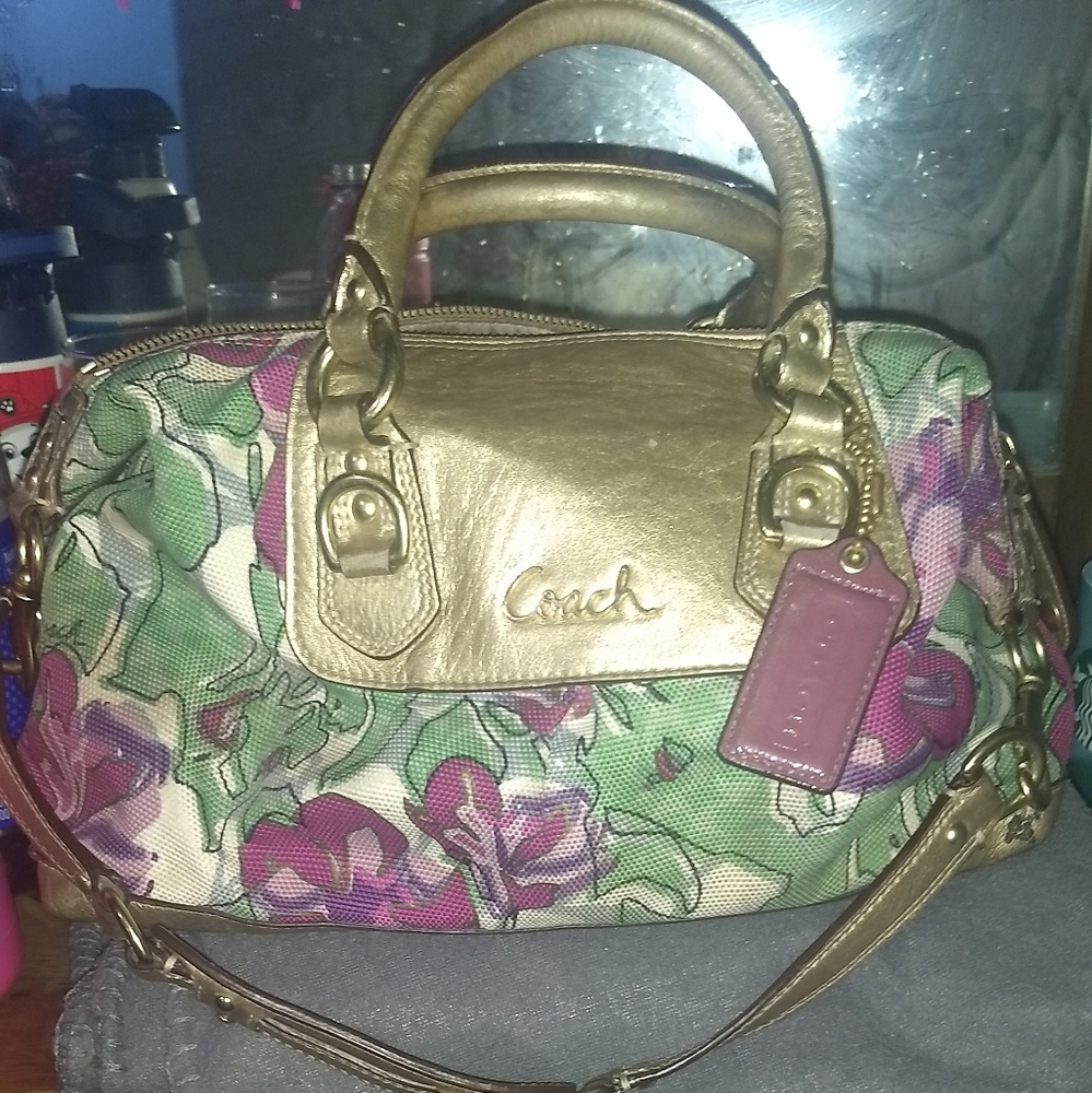 Coach Floral Satchel with Gold Accents